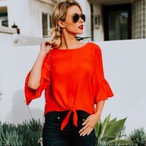 NWT Newbury Kustom Red Ruffle Sleeve w/ Tie Front